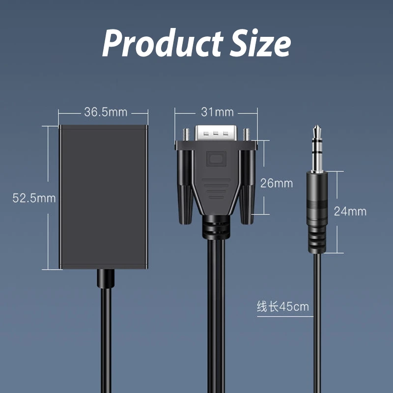 Преобразователь VGA в HDMI 1080P адаптер цифрового сигнала аналоговый с позолоченным