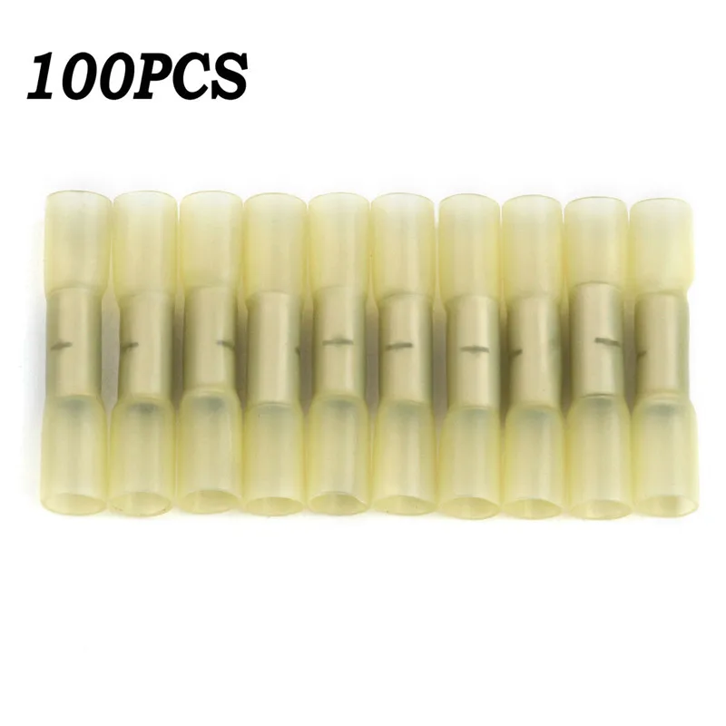 

100pcs Yellow 10-12AWG Heat Shrink Insulated Butt Wire Crimp Connector Terminals