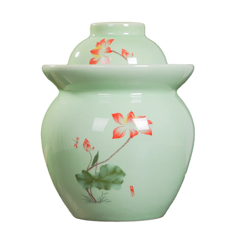 Керамическая банка Цзиндэчжэнь кимчи для маринования лотоса с ручной росписью