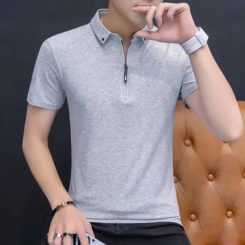 Pure color polo shirt men's short-sleeved summer new business casual T-shirt cotton youth |
