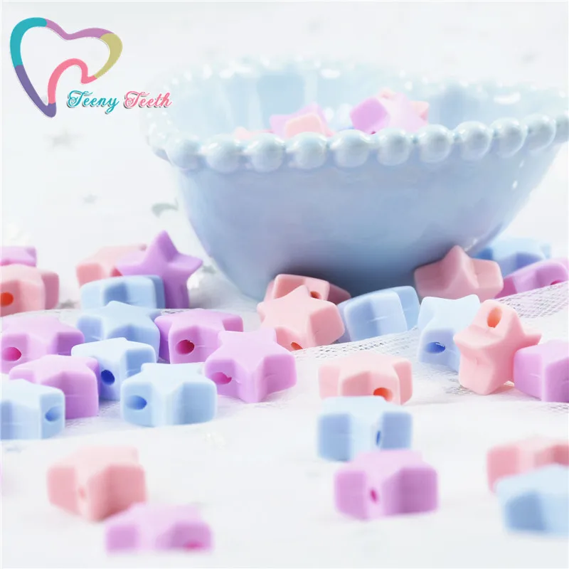 

Teeny Teeth 500 PCS Silicone Star Shape Baby Teething Beads Chewable Silicone Teether Baby Nursing Chew Jewelry Silicone Beads