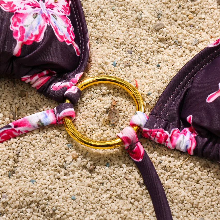 

2021 Printed Sexy Wrap Around Butterfly Bikini Female Swimsuit Women Swimwear Two-pieces Bikini set Halter Bather Bathing Suit
