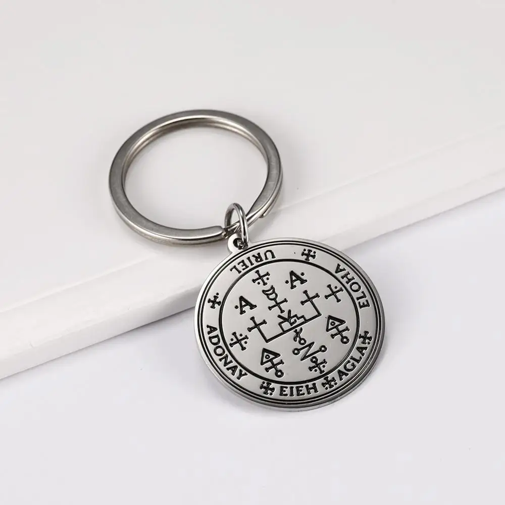 

Skyrim URIEL SAMEL Archangels Angel Amulet Car Keychain Holder Stainless Steel Talisman Round Pendant Keyring Gift Wholesale