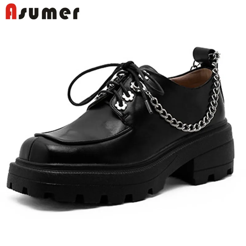 

Asumer 2021 Hot Sale Pumps Women Shoes Chain Square Toe Lace Up Spring Summer Platform Shoes Fashion Cool Punk Shoes Woman