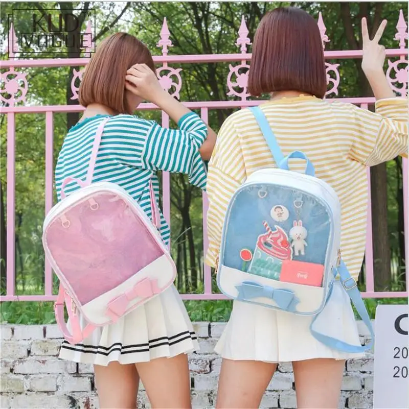 Прозрачный женский рюкзак с милым бантом желейные сумки для школы мини розовые