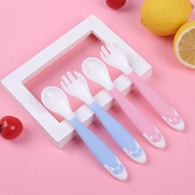 1/2 Pcs Bendable Baby Spoon Fork Adjustable Kids Toddlers Learning Tableware Solid Feeding Flatware Curving Utensils Suit | Мать и