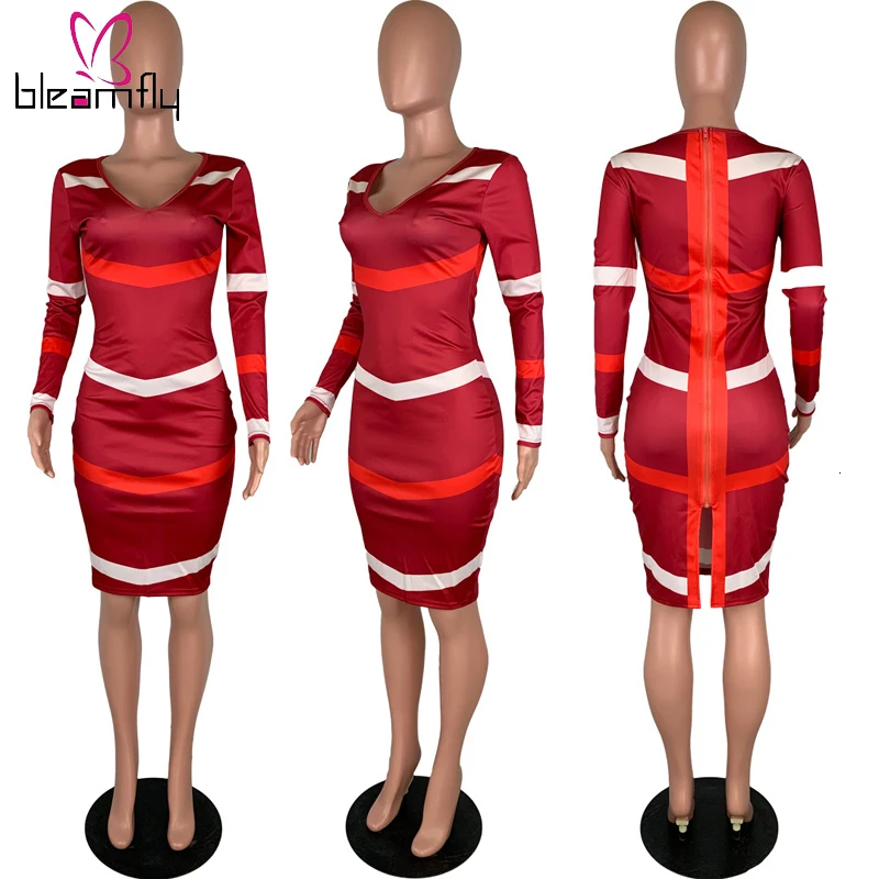 2019 осенне зимнее женское облегающее платье средней длины на молнии с высокой