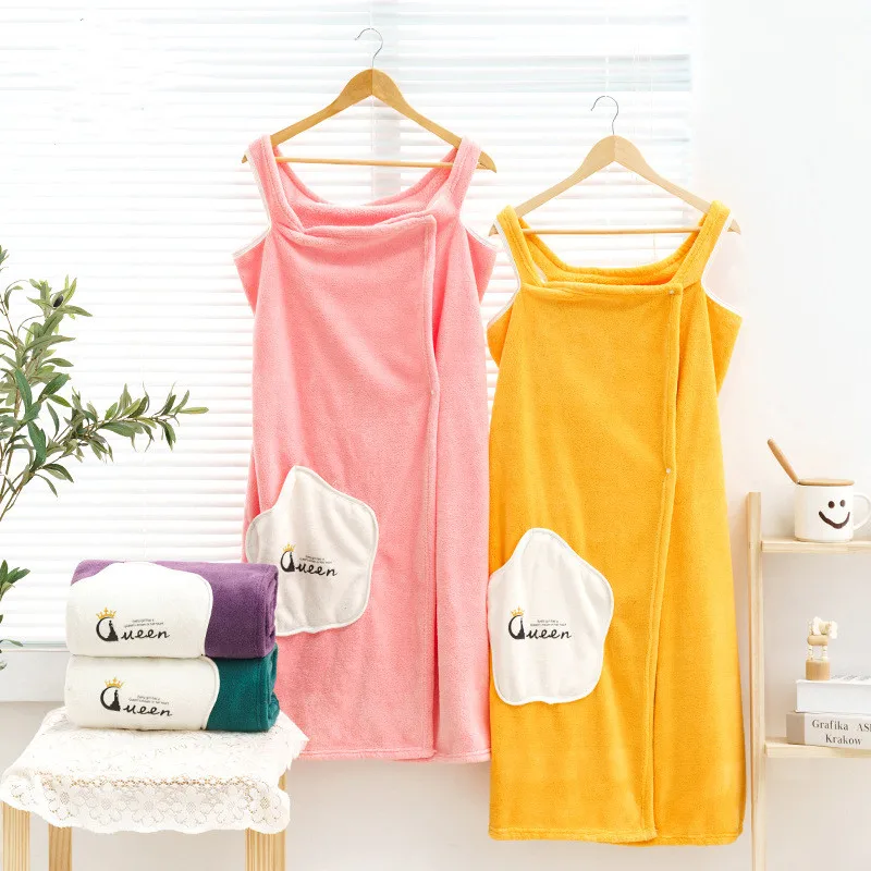 

Банный халат Coral велюровый лифчик с мягкими абсорбирующими плечами и банным полотенцем можно носить банный халат на подтяжках