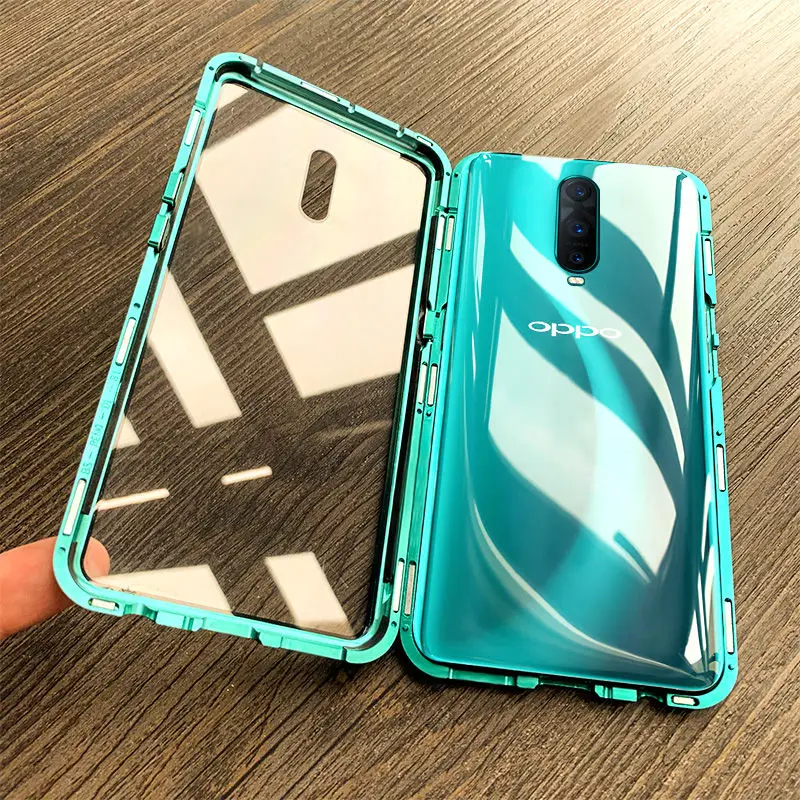 

Luxury Metal Magnetic Front Back tempered Glass Cases For OPPO R17 Pro Cases Flip Case For OPPO R17/Pro Bumper Metal Frame Coque