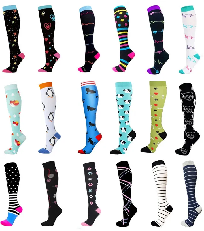 

New Compression Socks Women & Men Stockings Fox Cat Dog Prints Best Nursing Hiking Travel Flight Socks Running Fitness Socks