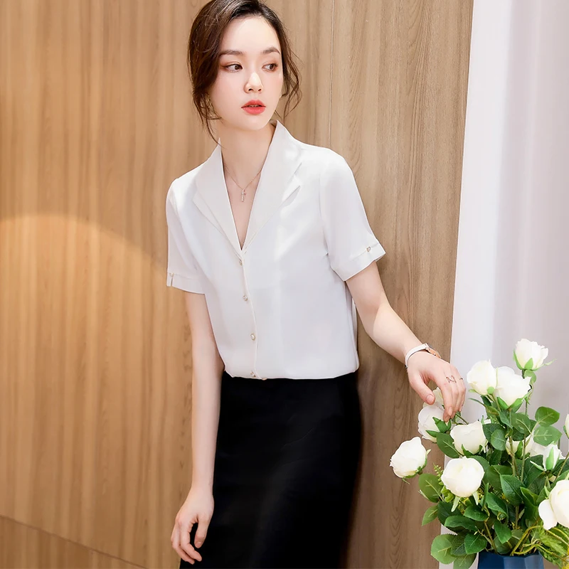 

Женский офисный комплект из 2 предметов, белая рубашка с коротким рукавом и юбка и топ, летняя блузка