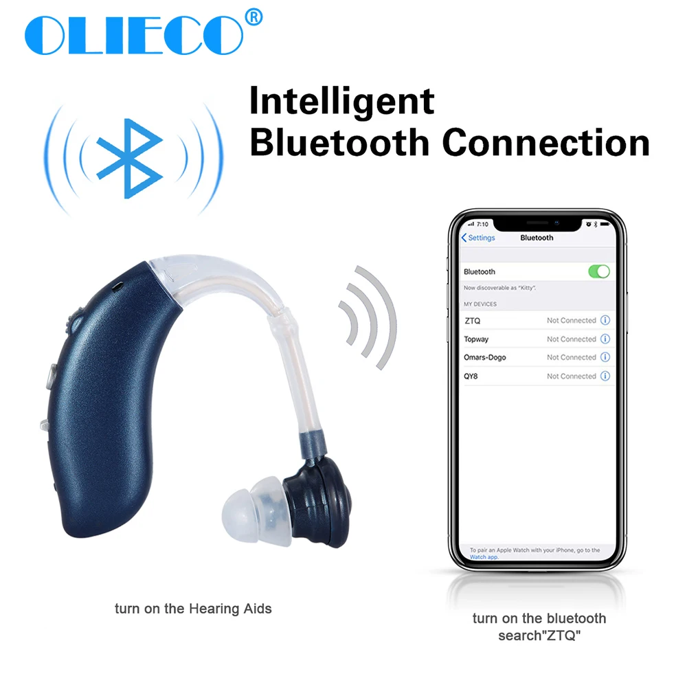Bluetooth USB Перезаряжаемый мини слуховой аппарат BTE для пожилых портативный