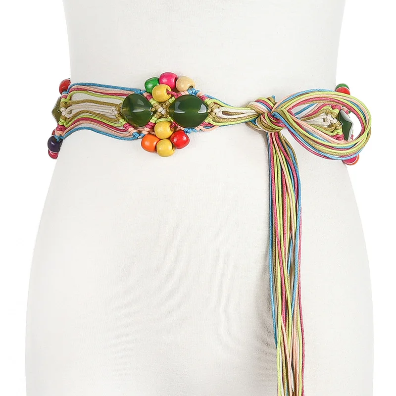 Женское платье в богемном стиле аксессуары ручной работы вязаный плетеный пояс