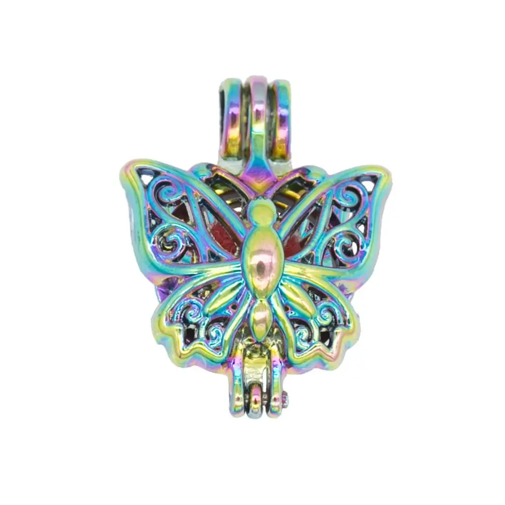 REYOW 5 шт. Радужный Цвет Бабочка жемчуг бусины клетки медальон кулон духи эфирное