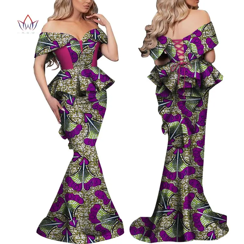 Africa Women Cotton Clothing Two Pieces African Long skirt suit Bazin Riche Plus Size African Fashion set Nigeria WY5933