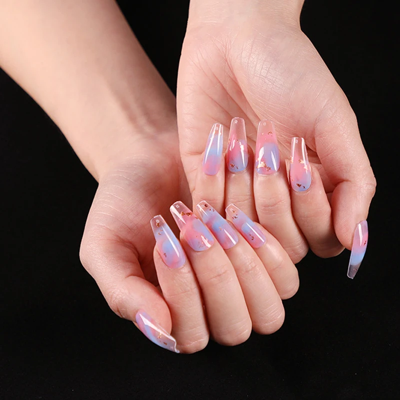 

Fake Nails Medium and Long Water Color Nail Stickers Finished Nail Stickers 24 Nail Stickers With Glue BUTT666