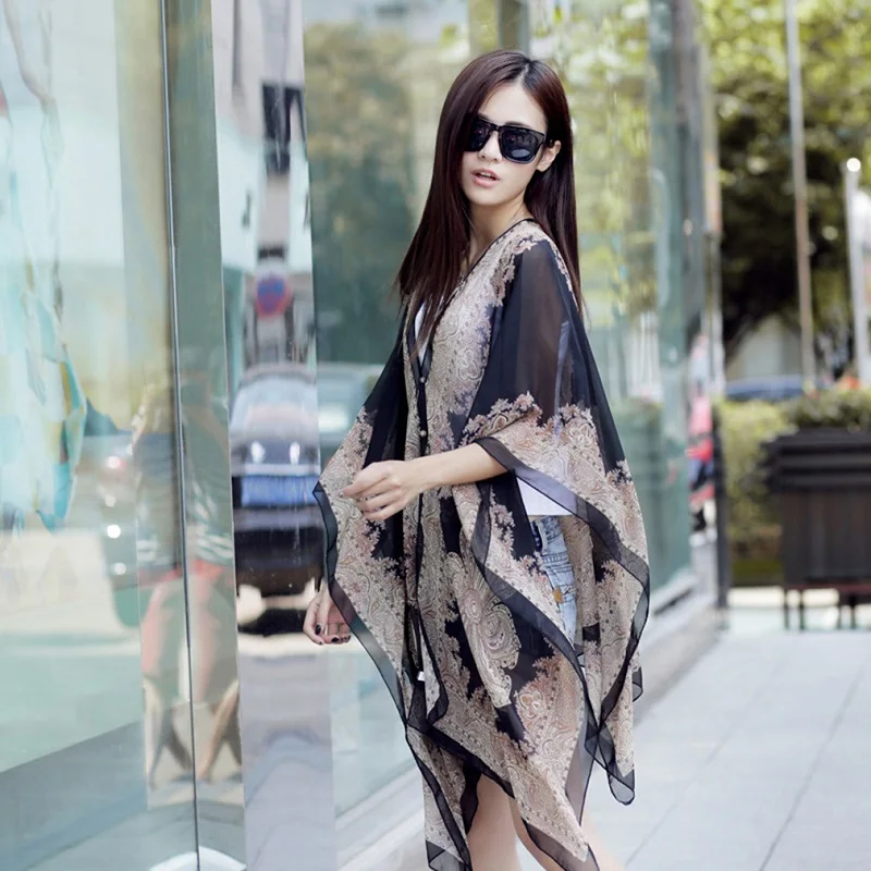 2017 Модный летний стильный цветочный принт складной шифоновый шарф пляжное