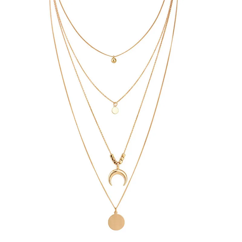 Чокер женский многослойный с длинной подвеской в виде Луны | Украшения и