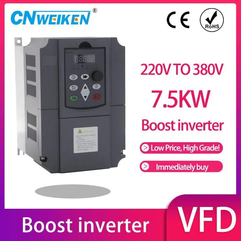 

7.5kW 50/60Hz Variable Frequency Drive Single Phase Input 220V to 3-Phase Output 380V Frequency Converter Motor Inverter