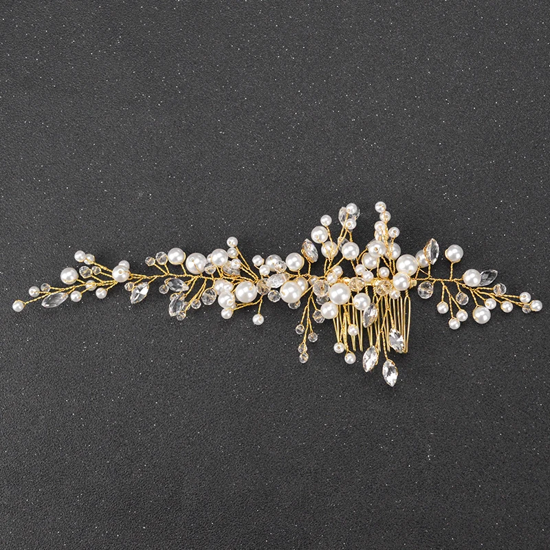 2019 Модный золотой гребень для волос со стразами ручной работы жемчужные