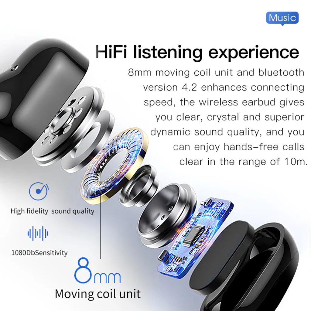 mosunx BT headset 5.0 binaural dialogue stereo in-ear mini low power waterproof sweat-proof sports wireless Bluetooth headset9 |