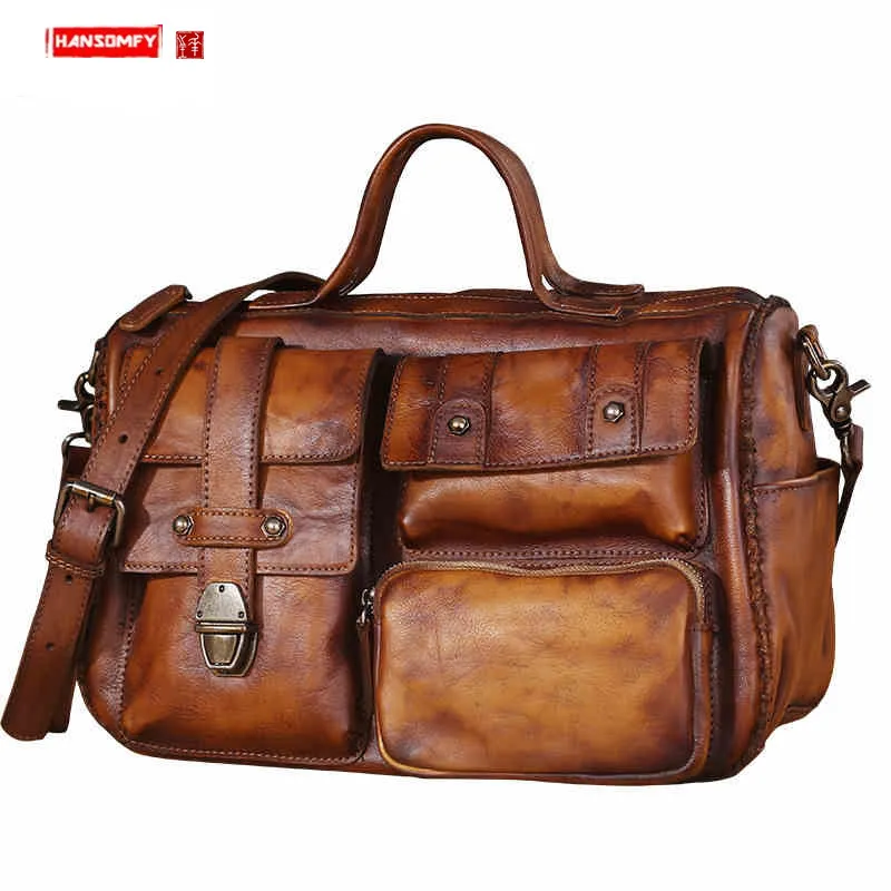 Винтажные Кожаные мужские сумки через плечо ретро из воловьей кожи повседневные