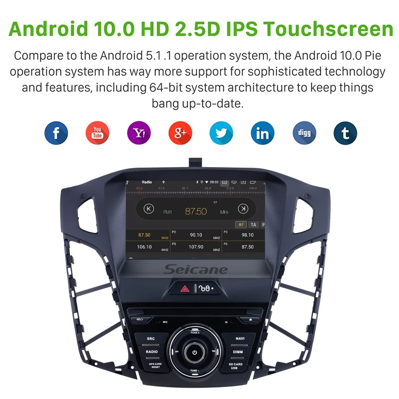 Автомагнитола Seicane 8 дюймов Android 10 0 4 Гб + 64 ГБ ядер GPS головное устройство