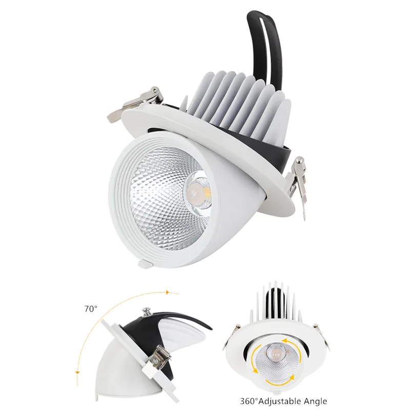 Recessed Stretchable 30W 40W LED COB Downlight Rotatable LED Trunk Light Gimbal Gimble Direction Adjustable Spotlight White Body