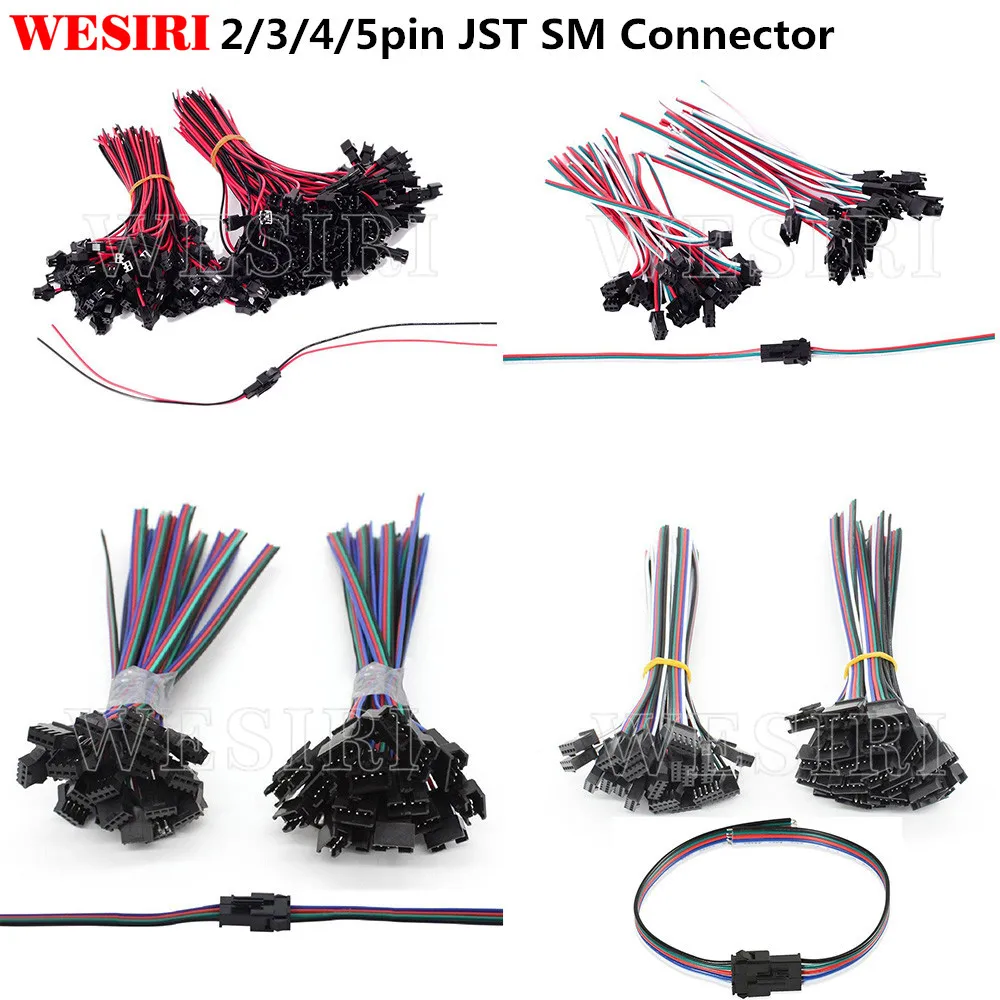 5 100 пар 2pin 3pin 4pin Pin JST SM штекер/гнездовой разъем с проводом 15 см для светодиодной