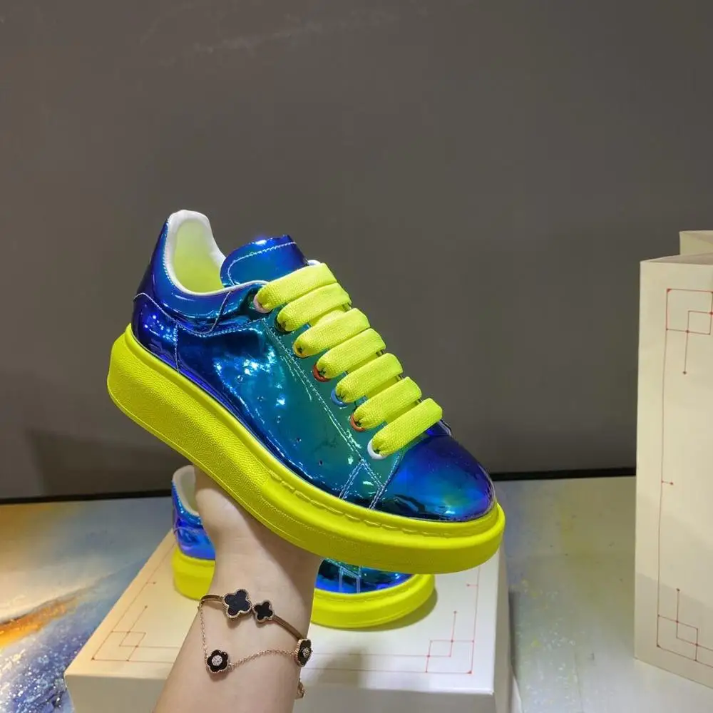 

Fashion Genuine Mirror Leather Women Sneaker Sexy Platform Low Heels Women Casual Shoes Runway Lace Up Trainers Sneakers Outdoor