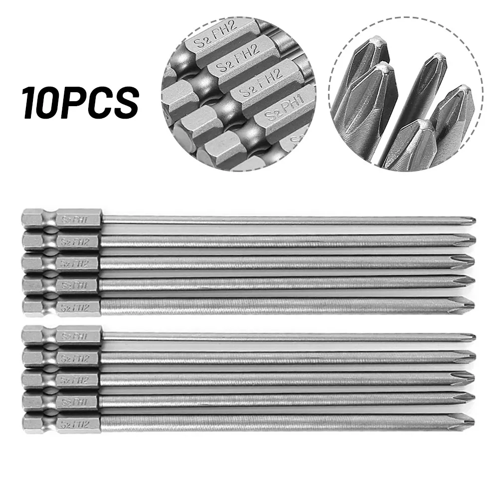 

10Pcs S2 Alloy Steel Cross Screwdriver Bits 1/4'' 150mm Long Magnetic Cross Head PH1 PH2 Electric Screwdriver Bit Tool Parts