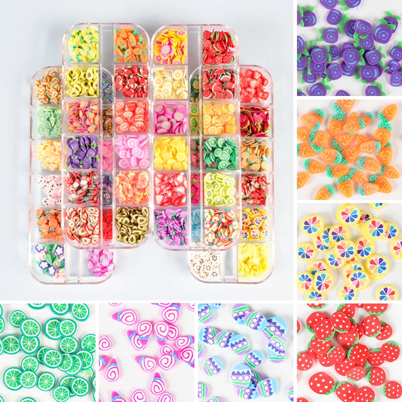 

4 Boxes Summer Fruit Nail Art Polymer Slices Slime Bunny Kawaii Nails Accessories Cute Korean Japan Manicure Decoration Tools