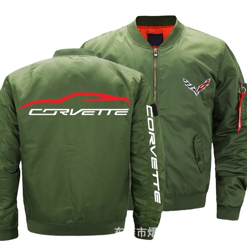 

NEW 2021 Black Mens Corvette jacket Wintter Warm Slim Fit Fly Pilot jacket Car Logo Print Sweatshirt Hip Hop Male Clothing hb6