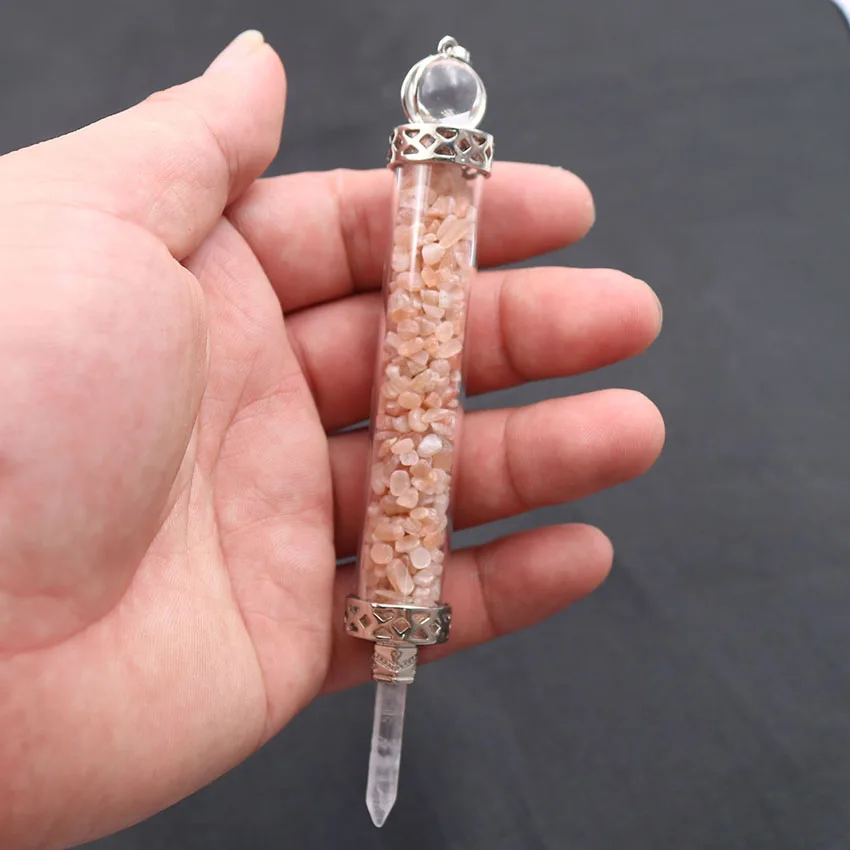 Solar Stone XSM рейки палочка подвеска скипетр духовный баланс чипы бутылка из камня белый кристалл шестиугольник столб исцеление точка ювелирные изделия 1 шт - Окраска металла: Solar Stone