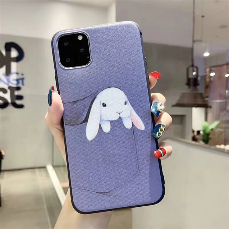 

Cartoon rabbit cat phone case is suitable for iPhone11 12Pro Max mini X XR XS XSMax 8 7 6PluS anti-fall protective back cover
