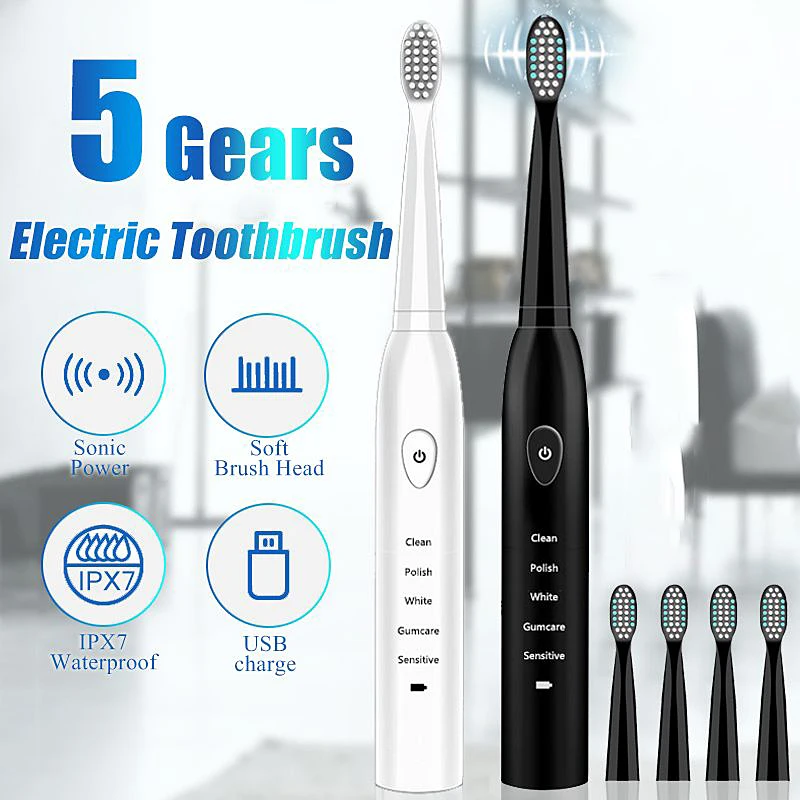 Электрическая зубная щетка power sonic, перезаряжаемая, 41000 раз/мин, ультра Звуковая, моющаяся, Электронная, отбеливающая, водонепроницаемая, зубная щетка, подарок