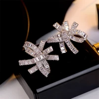 new arrival 9 25 silver color cute bowknot stud earrings for women with zircon stone fashion korean earrings 2022 female jewelry