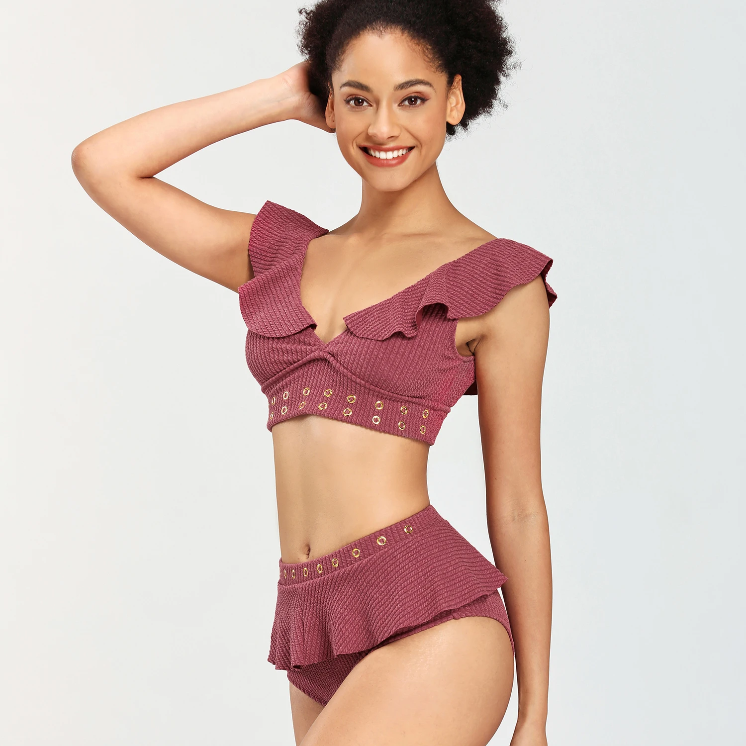 

Women Sexy Bikini Beach Bathing Suits 2020 Summer Swimwear For Women Swimming Suit Wire Free High Waist Solid Elegant New Bikini