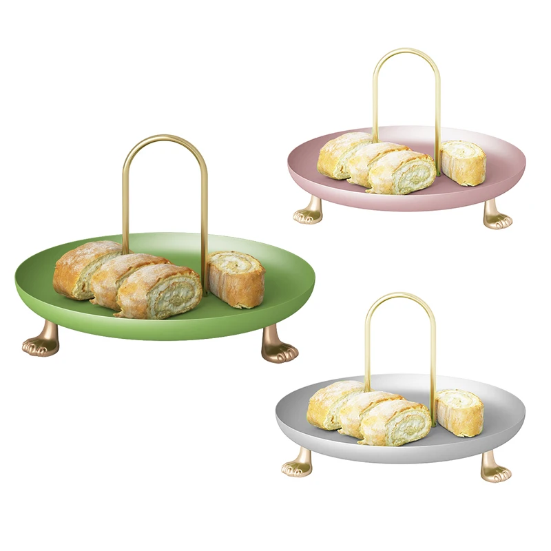 

Metal Storage Tray Jewelry Display Plate Luxury Dessert Fruit Cake Snack Plate with Handle Desktop Decor Tray