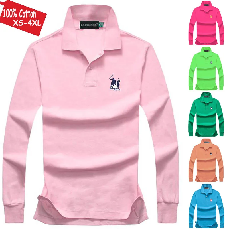 Хорошее качество 2019 осенние мужские поло рубашки с длинным рукавом 100% хлопковый