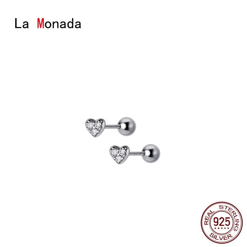 

La Monada Heart Women Earrings Silver 925 Stud Fine Jewelry Screw Pierced Ears Small Silver 925 Stud Earrings For Women Diamond