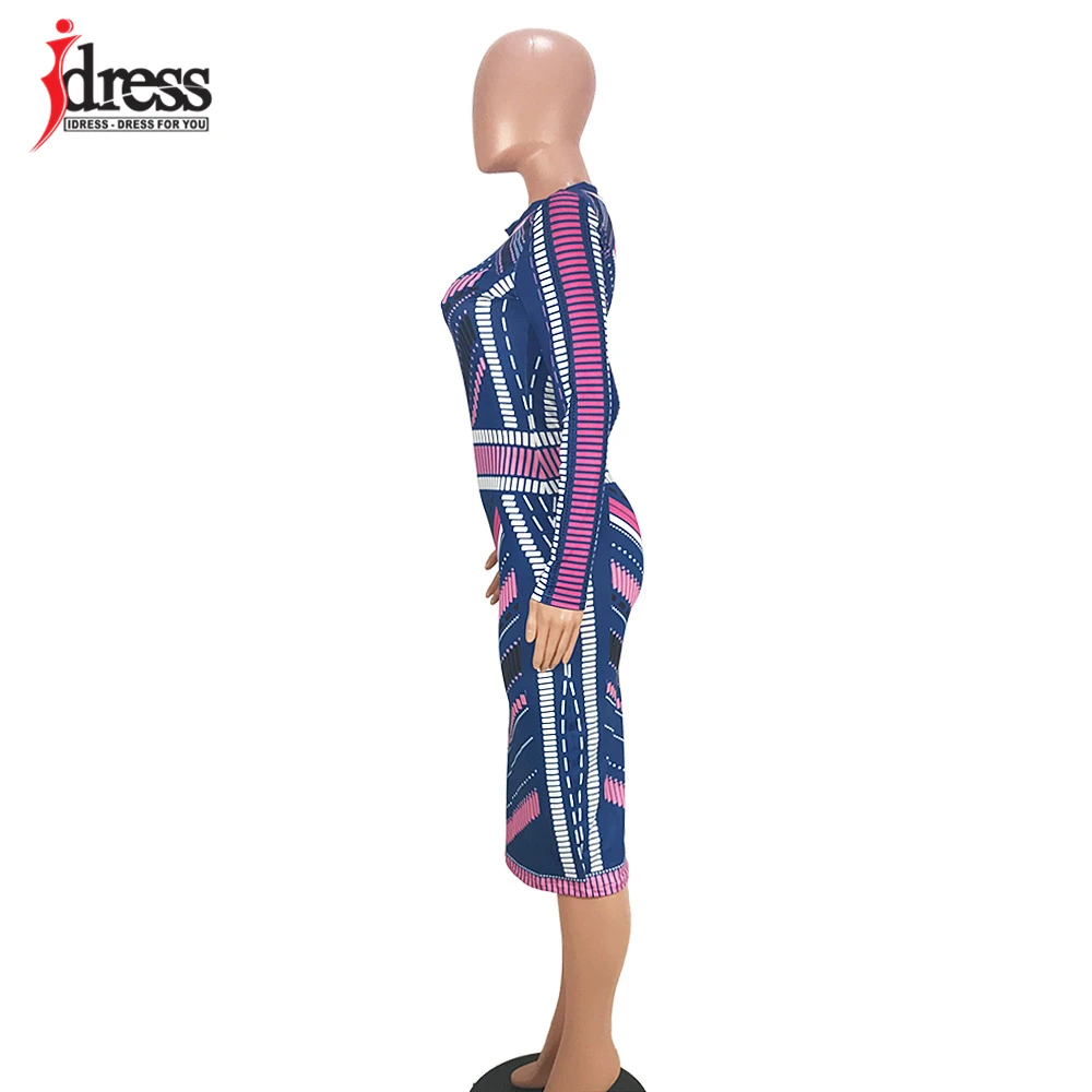 Зимнее женское платье IDress с длинным рукавом, сексуальное, в полоску, с принтом, Осень-зима, до колена, Бандажное, для вечеринки, бодикон, Повседневное платье