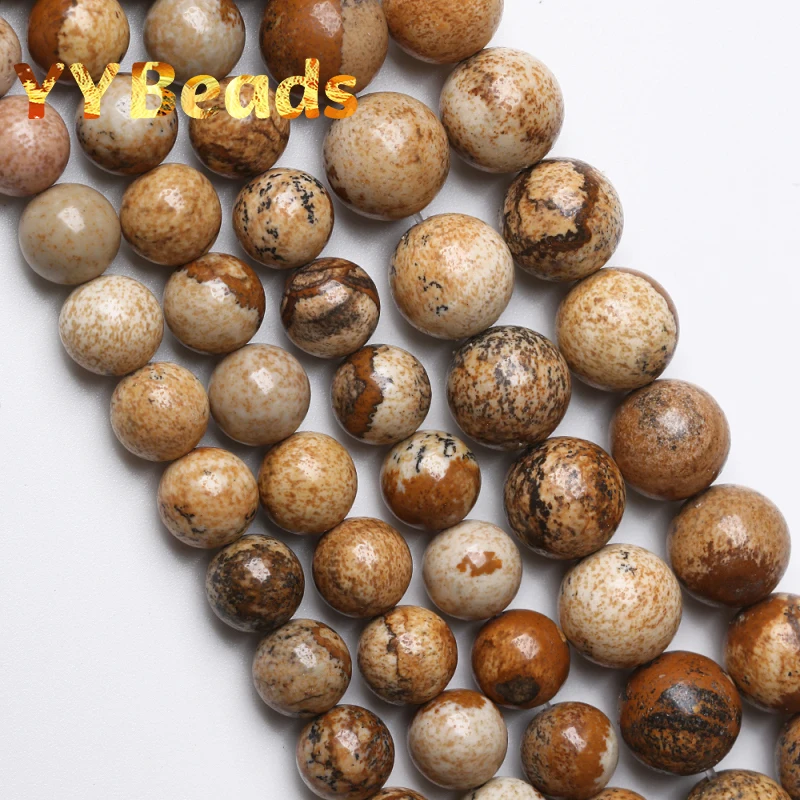 

Natural Stone Yellow Picture Jaspers Stone Beads Round Loose Charm Beads For Jewelry Making DIY Women Bracelets 3 4 6 8 10 12mm