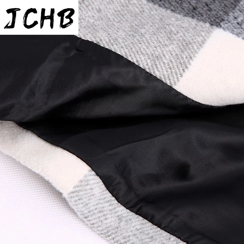 

SHZQJCHB Casual Plaid Blazer Women Notched Neck Elegant Lady Coat Baggy Double Breasted Blazer Suits Vintage Outwear Femme Veste