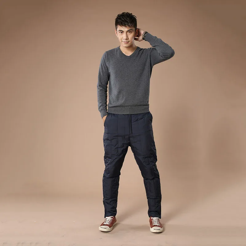 Мужские уличные зимние штаны большого размера на белом утином пуху