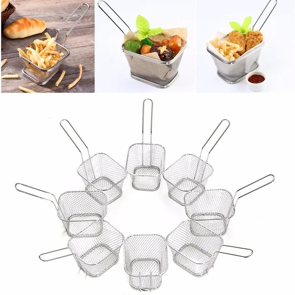 

French Fries Basket Portable Stainless Steel Chips Mini Frying Basket Strainer Fryer Kitchen Cooking Chef Basket Colander Tool