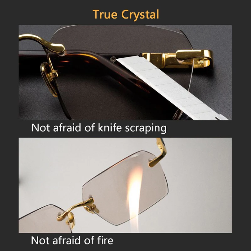 Vintage Rimless Glass Sunglasses Man Woman Natural Crystal Stone Sun Glasses Luxury Brand Design Anti Eye Dry Anti Scratch