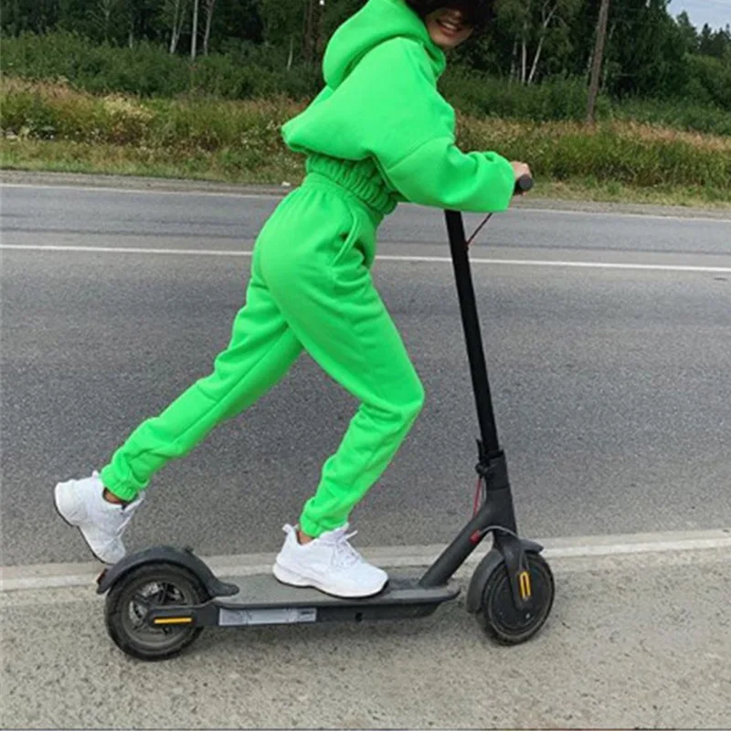 

Solid Casual Hooded Sports Women's Tracksuit Long Sleeve Pullover Ribbons Short Top Elastic Waist Slim Pants 2021 Fashion Lady