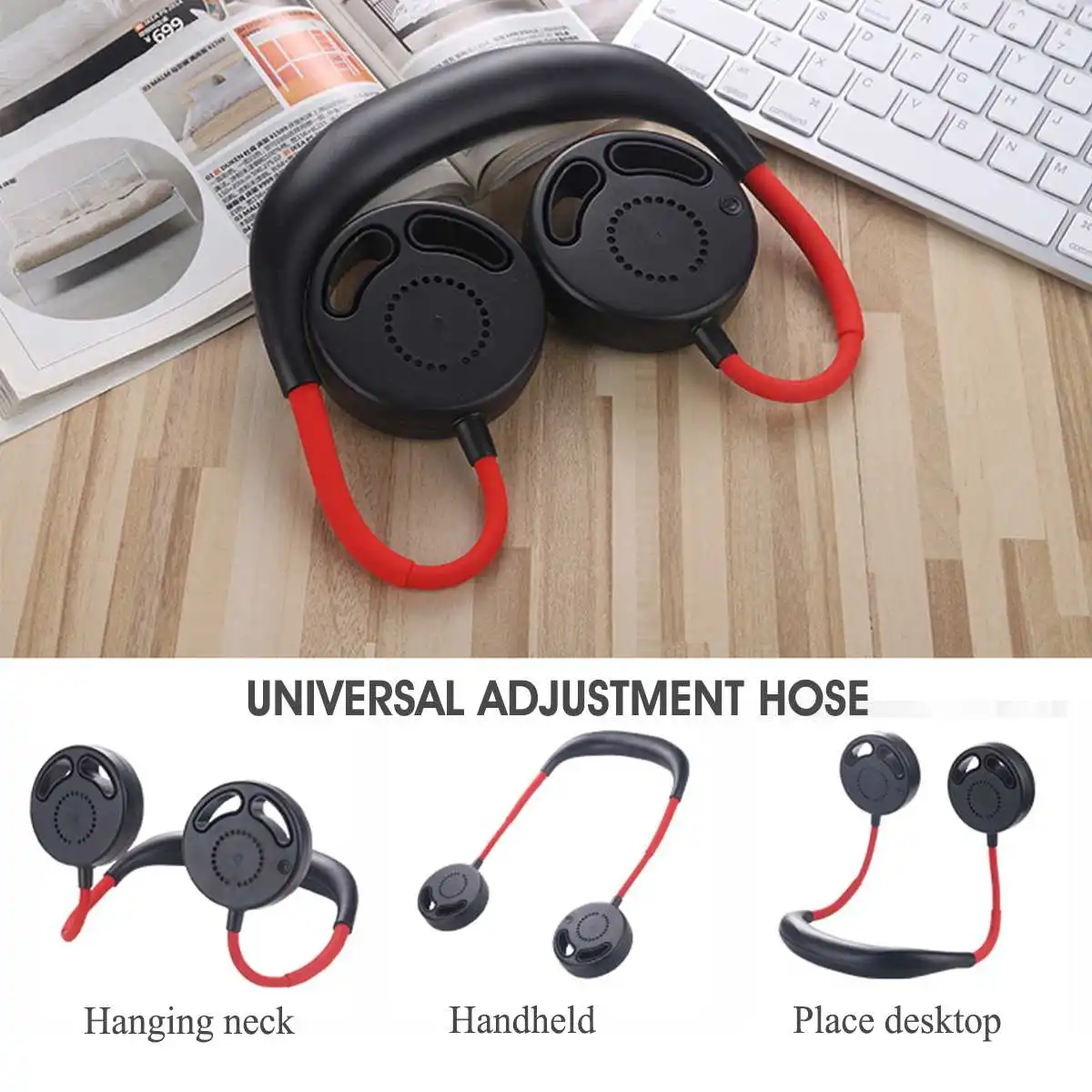 

Mini Portable Hanging Neck Band Fan USB Rechargeable Double Fans Air Cooler Desk Fan Neckband For Traveling Outdoor Sport Office