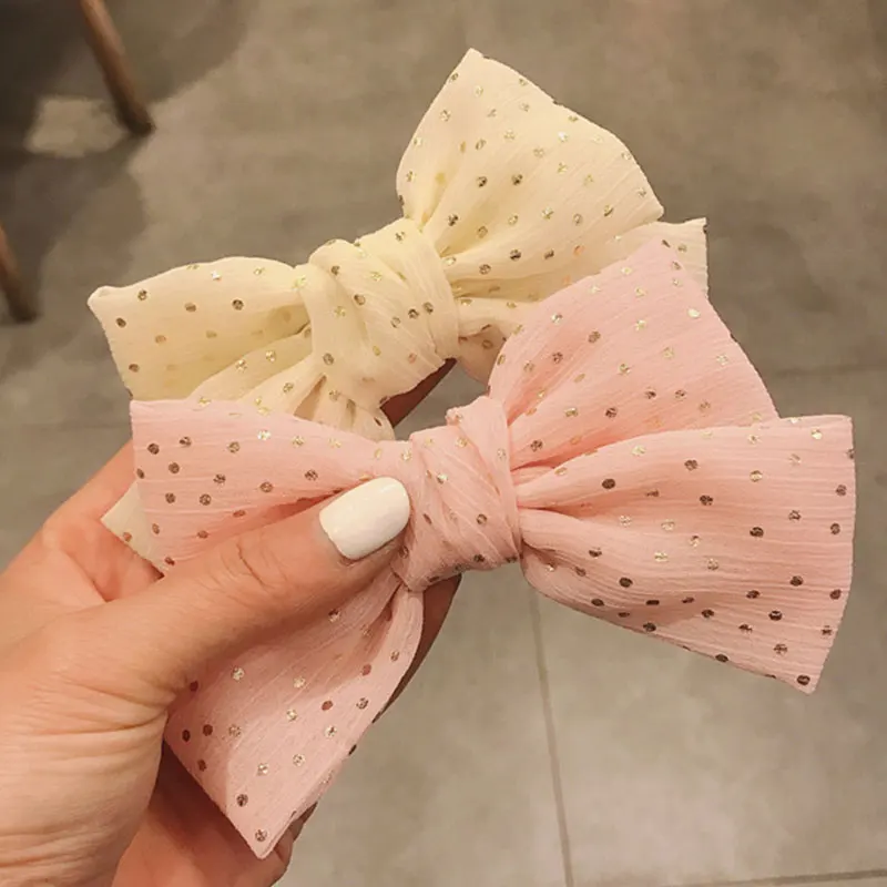 

Hairpin Double-layers Bowknot Barrette Bronzing Wave Dot Cute Big Bow Hair Clip Chiffon Fabric Women Girls Hair Accessories